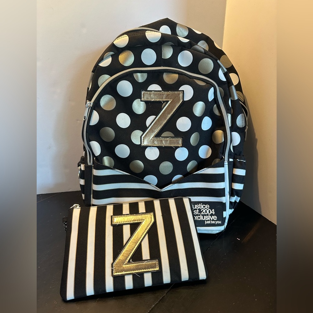 Justice initial Z backpack with matching accessory bag
